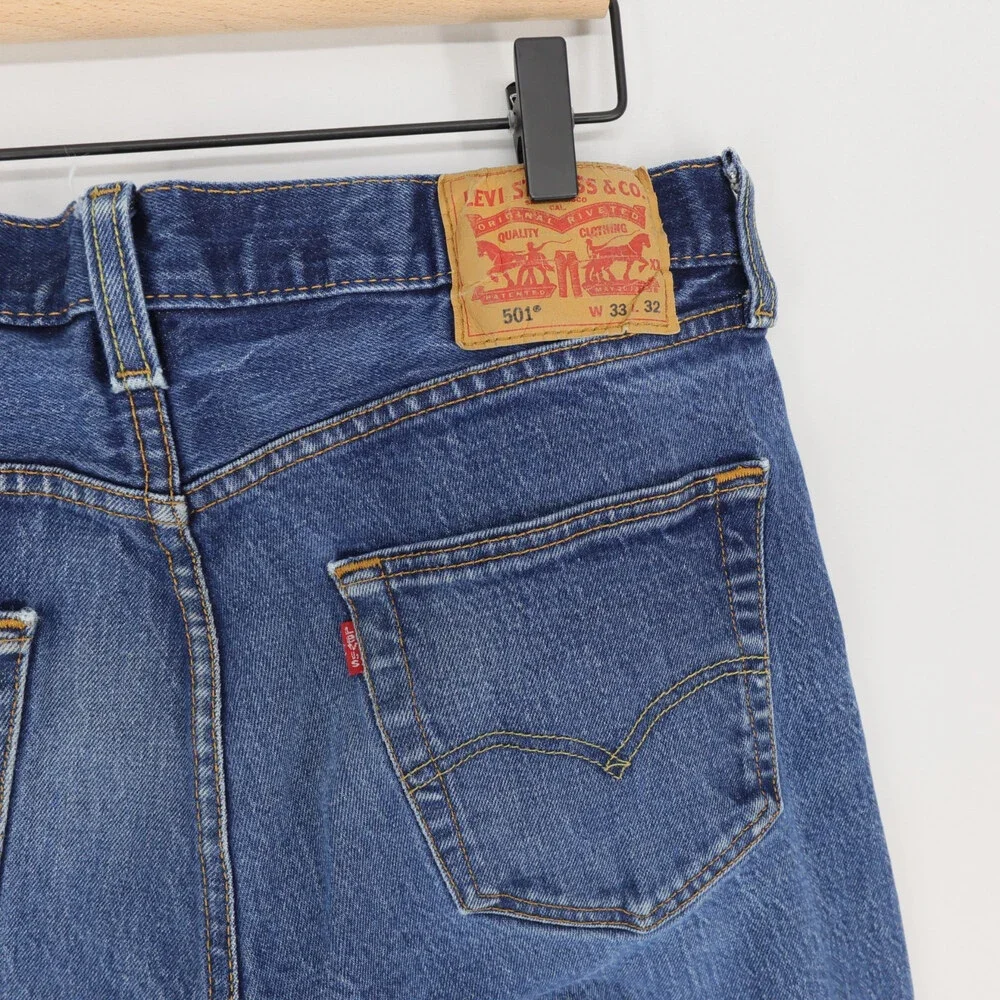 Levis 501 Jeans Mens 33x32 Blue Original Fit Straight Leg Button Fly Stretch